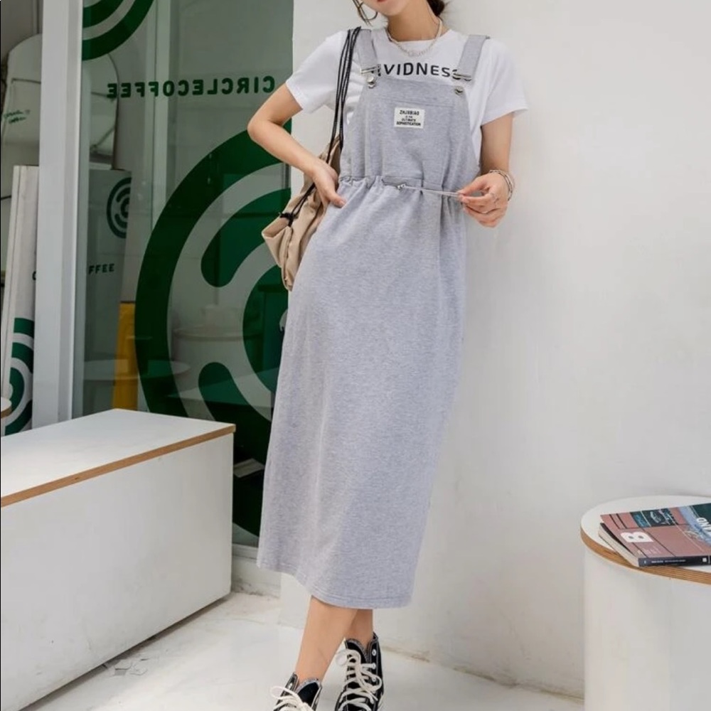 Overall dress gray cotton pocket womens 1 piece